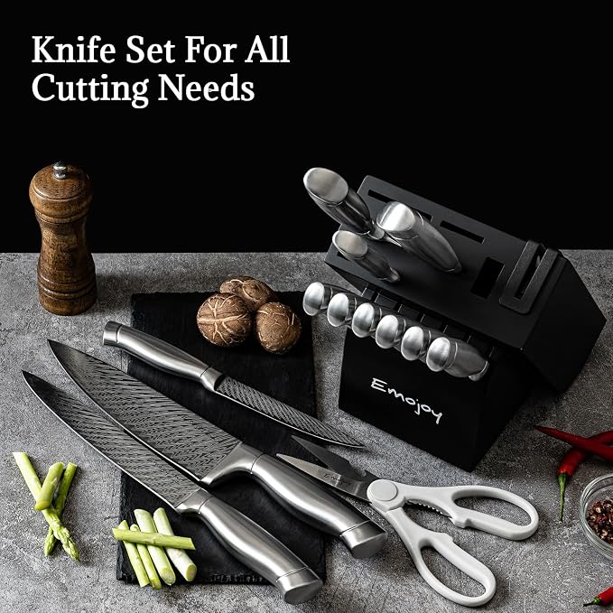 Knife Set, Emojoy 15 Pieces Kitchen Knife Block Set - Image 7