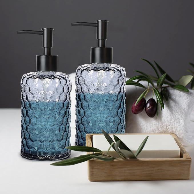 Clear Charcoal Blue Glass Soap Dispenser - Image 8