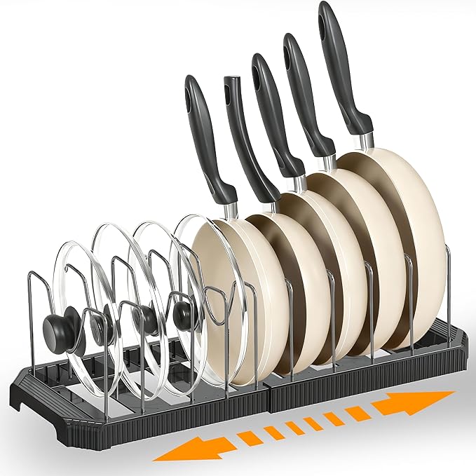 Adjustable Pot Lid Organizer Rack, 9 Compartments Cabinet Storage Holder by Hemisol