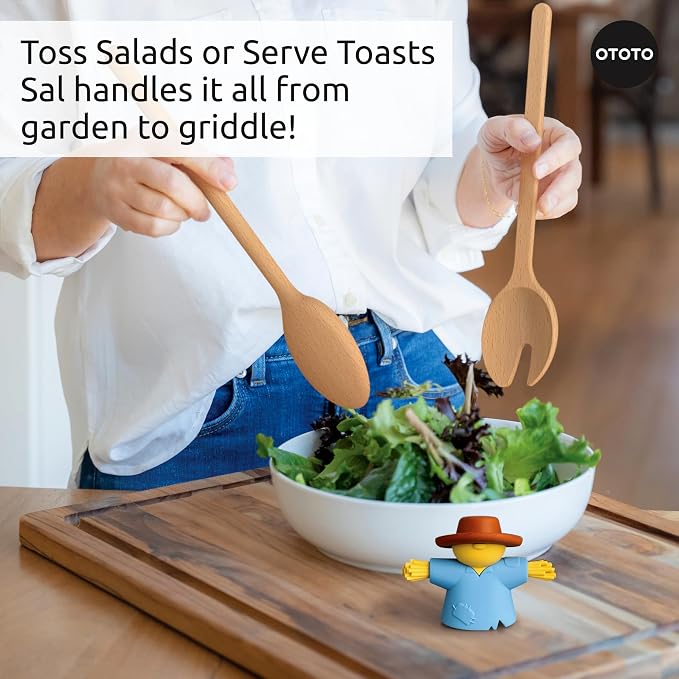 NEW - OTOTO Sal Scarecrow Salad Tongs - Wooden Tongs Set, Food Safe Toaster - Image 6