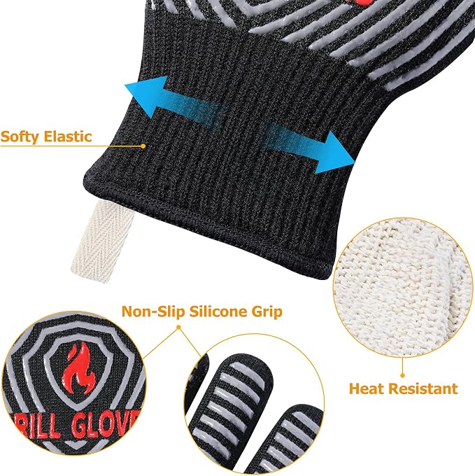QUWIN BBQ Gloves, Oven Gloves, 1472℉ Extreme Heat Resistant, Grilling Gloves - Image 5