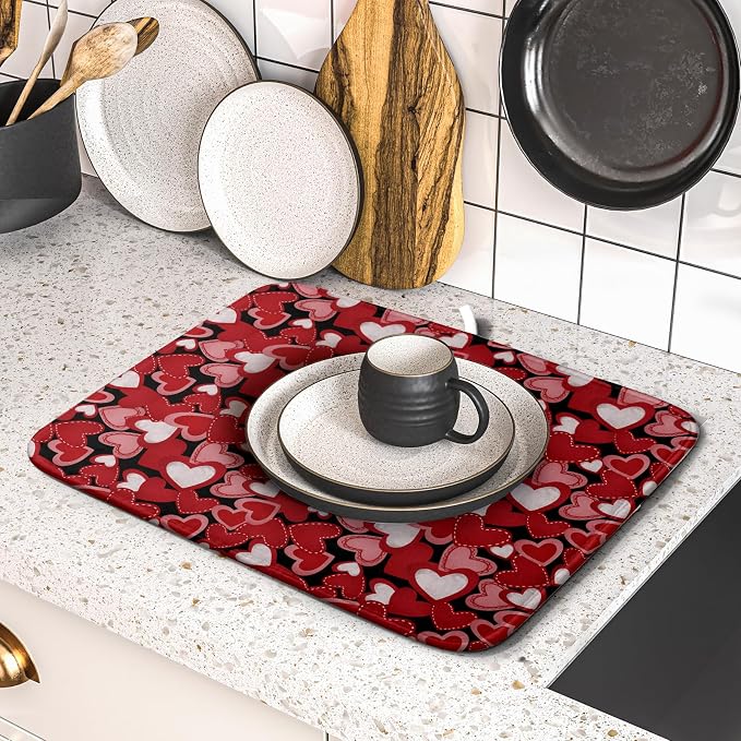 Valentines Day Dish Drying Mat for Kitchen Counter 18x16 Inch Love Drying Mat - Image 2