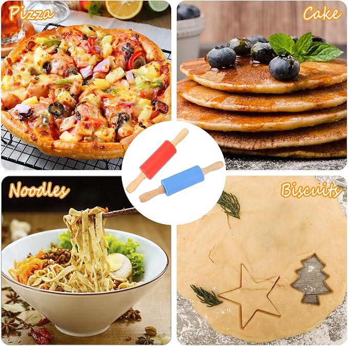 Mini Silicone Rolling Pin for Kids, Non-stick Surface Wood Handle, 9 Inch 2 Pack - Image 5