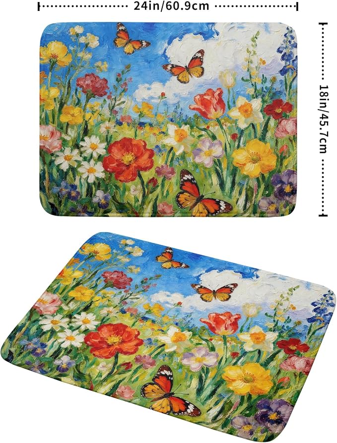Cute Floral Dish Drying Mat for Kitchen Counter 18x24, Spring Summer Decorative - Image 2