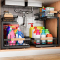 Under Sink Organizer, 2 Pack 2 Tier Under Sink Organizers and Storage, Slide by FAMIDGE