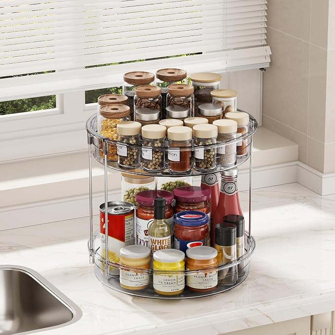 LAMU 12 inch 2 Tier Lazy Susan Turntable Organizer Rotating Spice Rack - Image 7