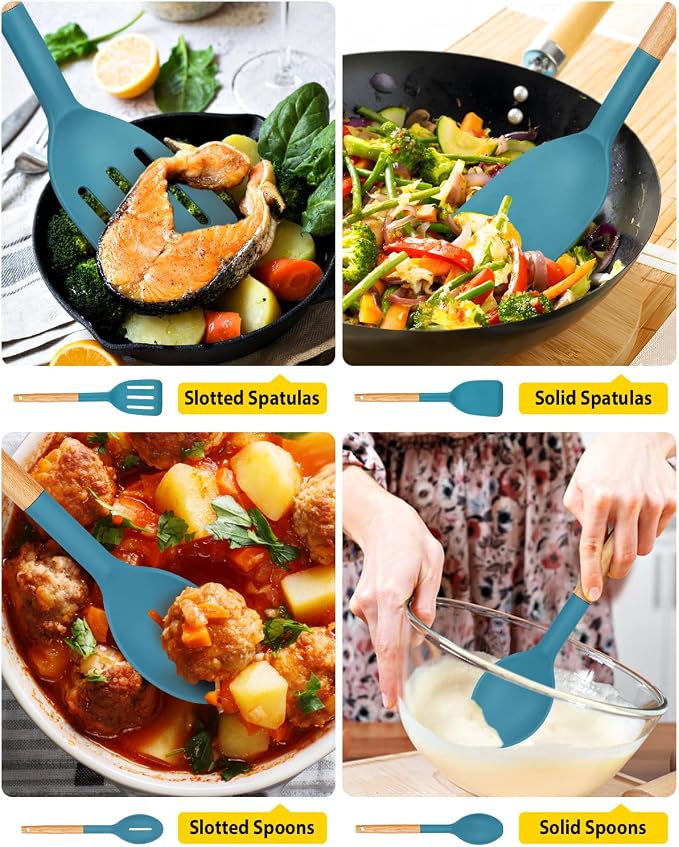 Pack of 4 Silicone Cooking Utensils Set, Non Stick Solid Spatulas and Heat - Image 5