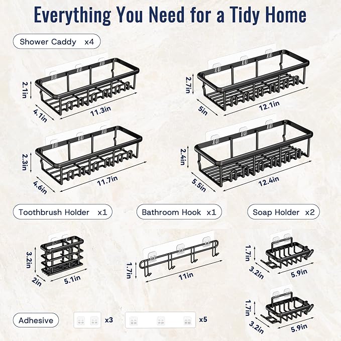 8 Pack Adhesive Rustproof Shower Shelves - Image 8