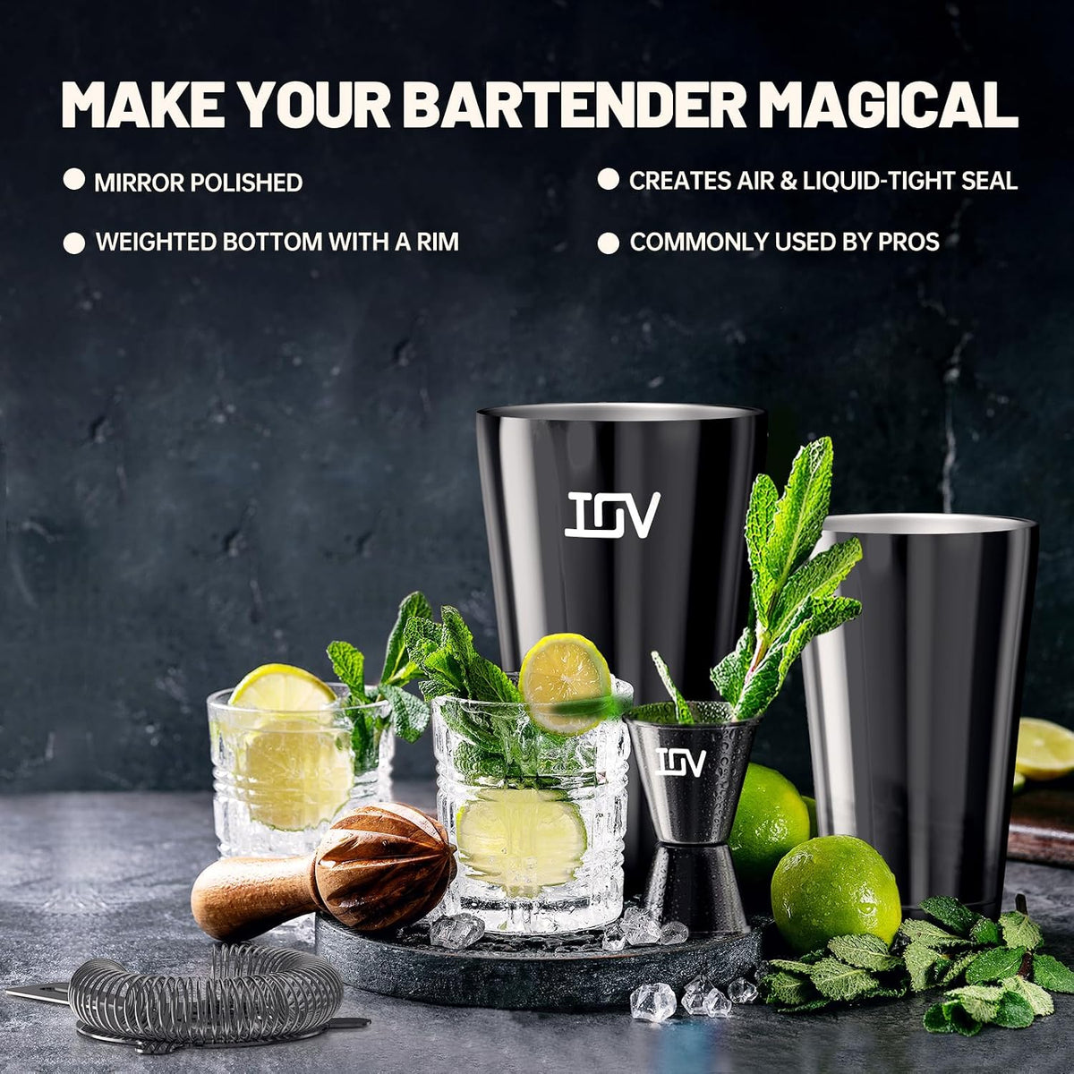 IOV Boston Cocktail Shaker Bar Set, Bartender Kit Drink Mixer Set with