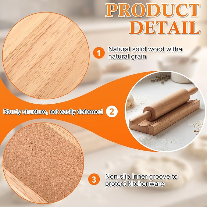 Sawysine 4 Pcs Wood Rolling Pin Holder Rolling Pin Stand Pizza Roller Holder - Image 4
