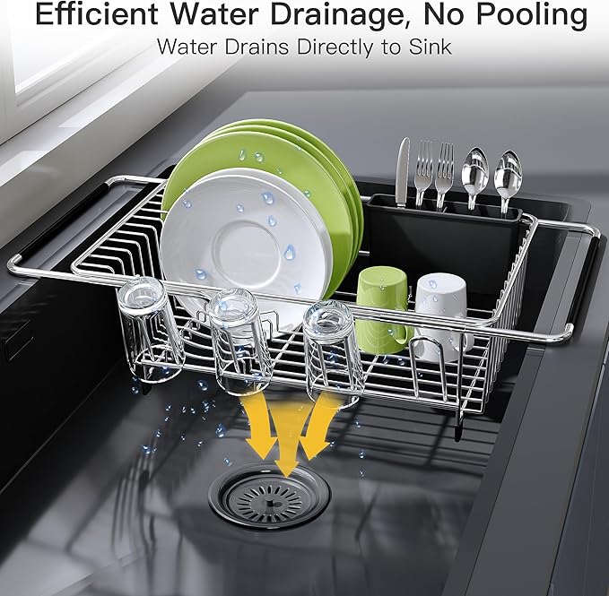 JASIWAY Dish Drying Rack in Sink, Expandable Stainless Steel Dish Drainers - Image 6