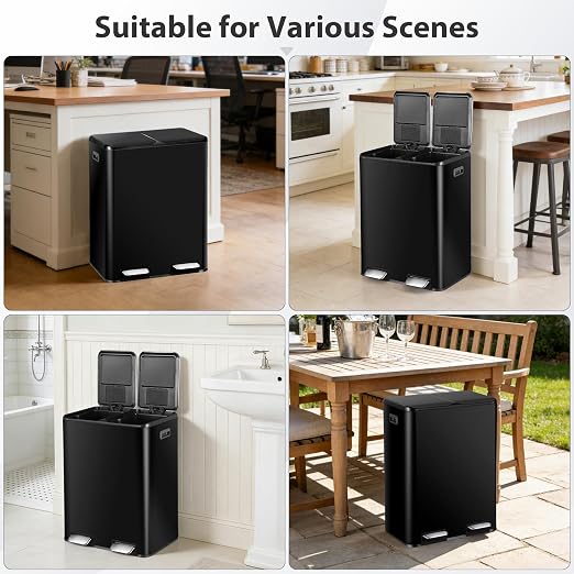 SUPER DEAL Kitchen Trash Can, 16 Gallon 60L Dual Garbage and Recycling Can - Image 2