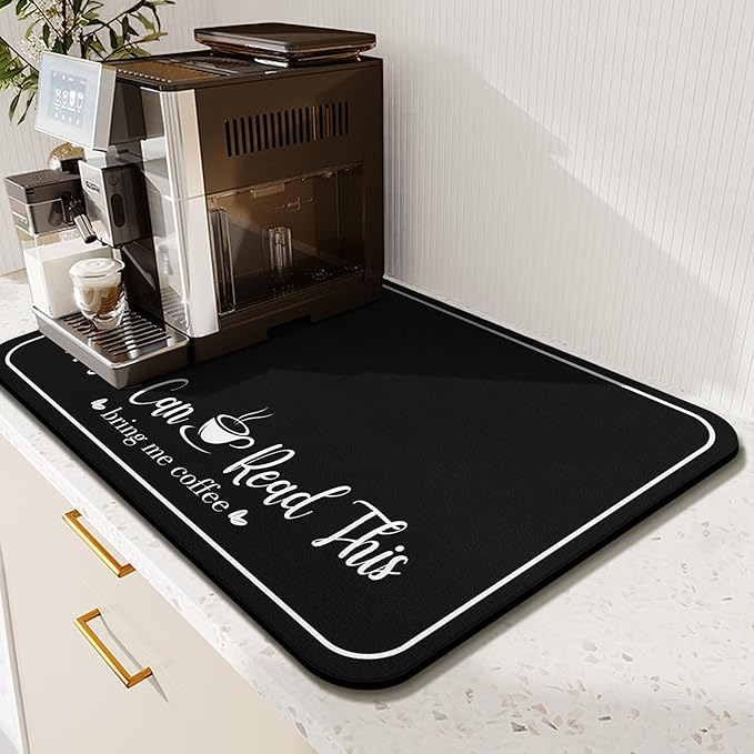 Coffee Bar Mat for Countertops 19inx12in, Absorbent Hide Stain Anti-Slip Cafe by Kuyig+Home