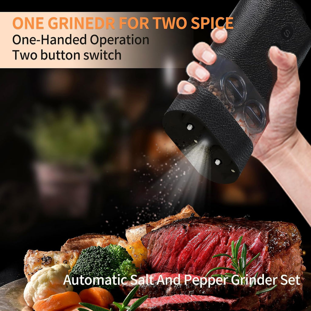 Dual Chamber Electric Pepper and Salt Grinder,Rechargeable Salt and