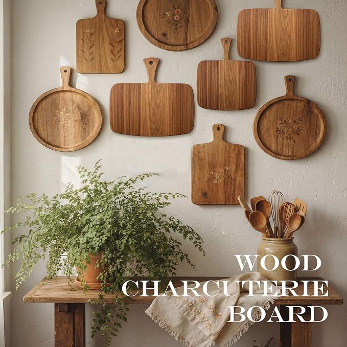 Nuenen Wood Cutting Board with Handle 12x11x0.47 Inch Acacia Bamboo Wooden - Image 5