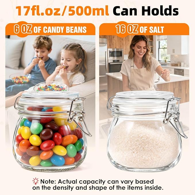 SKOCHE 17oz Glass Jars with Airtight Lids 6 Pack, Air Tight Glass Storage Jar - Image 3