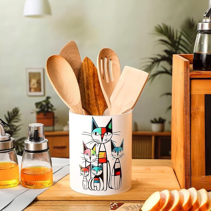 WILLBOND Cat Kitchen Decor Acrylic Kitchen Utensil Holder Crock Spoon Organizer - Image 4