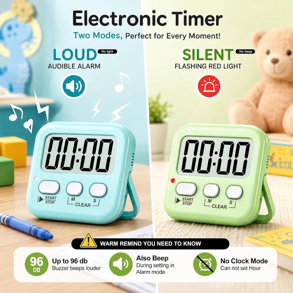 2 Pack Digital Timer with Battery & Lanyards for Classroom Kitchen