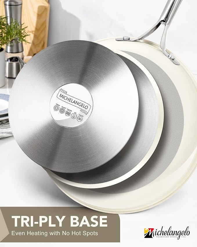 MICHELANGELO Stainless Steel Frying Pan Set, Triply Base Cooking Pans - Image 2
