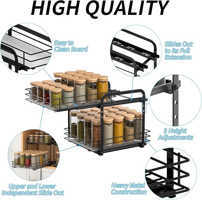 BOIVSHI 2-Tier Spice Rack, Pull Out Cabinet Organizer Spice Racks Height - Image 4