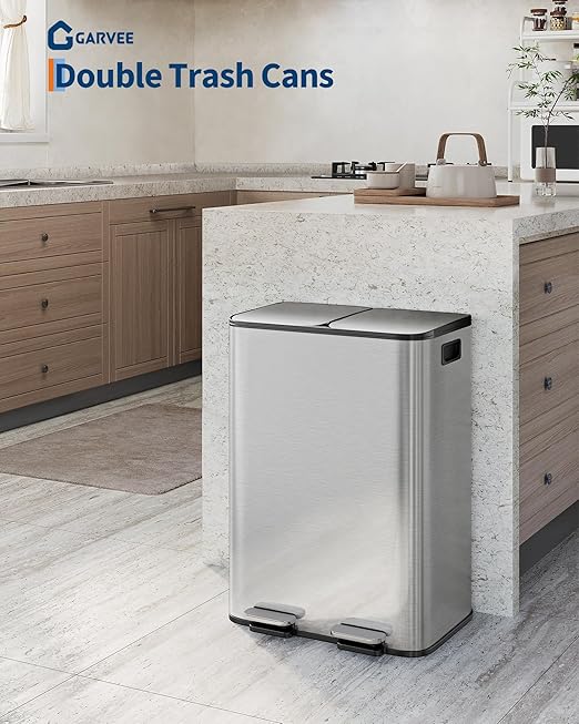 Garvee Double Trash Can, 2 x 8 gal Garbage Can - Image 2