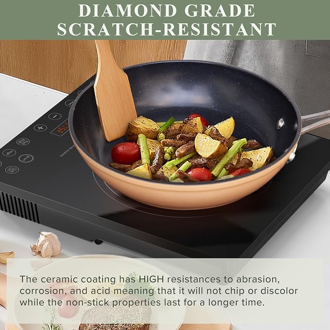 Nuwave Healthy Duralon Blue Ceramic Nonstick Cookware Set, Diamond Infused - Image 4