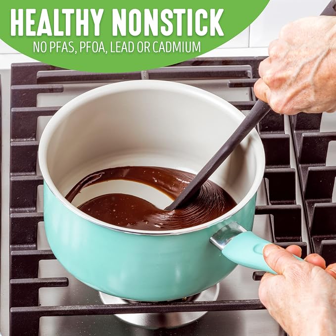 GreenLife Soft Grip Diamond Sandstone Healthy Ceramic Nonstick, 2QT Saucepan Pot - Image 2
