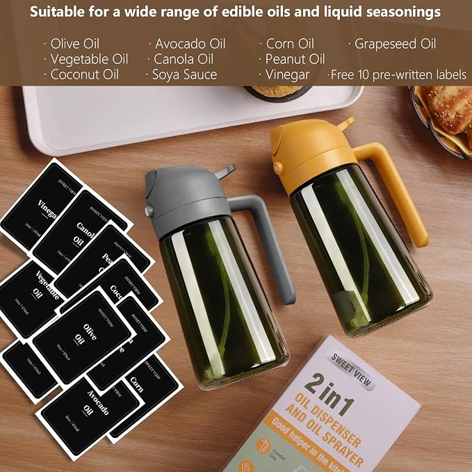 SWEET VIEW 2PCS Olive Oil Dispenser and Oil Sprayer – 16oz/470ml Glass - Image 7
