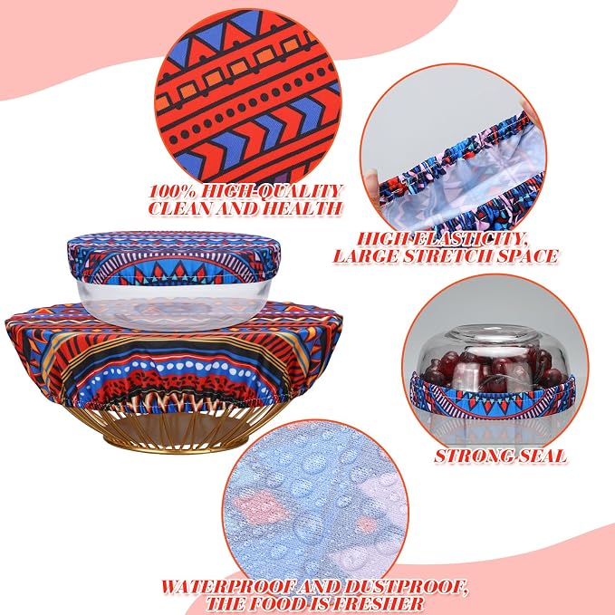 Patelai 10 Pcs Bowl Covers Reusable in 5 Size Stretch Cloth Fabric Elastic Food - Image 7