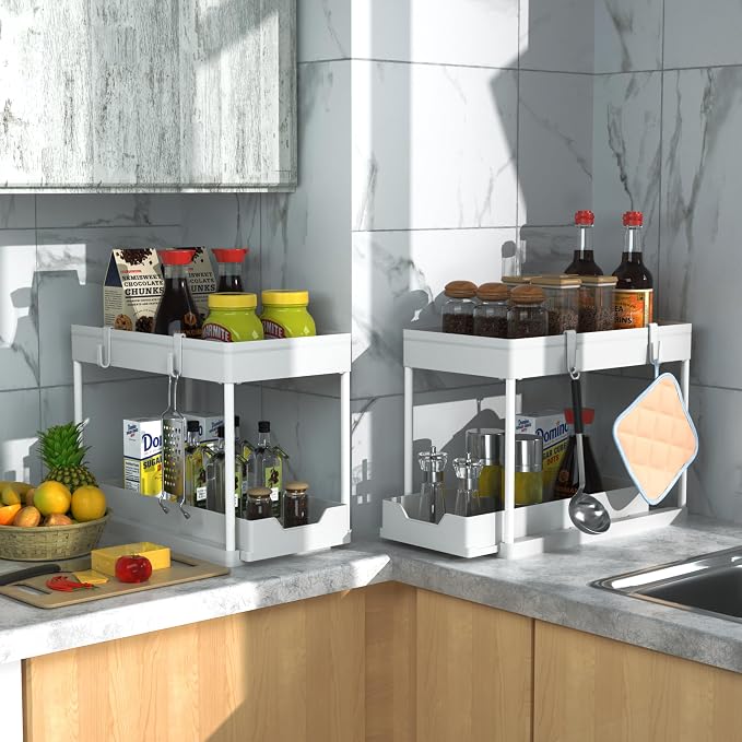 MEAFBIRD 2 Pack Under Sink Organizer, 2 Tier Bathroom Cabinet Organizer - Image 5