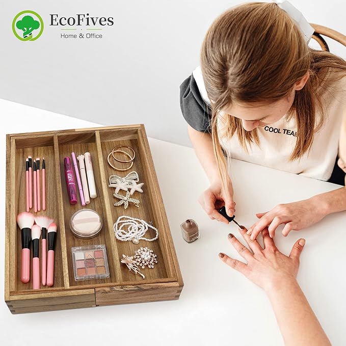 EcoFives Luxury Acacia Silverware Organizer -Kitchen Drawer Organizer - Image 3
