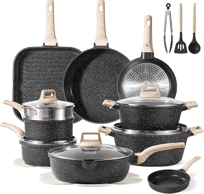 CAROTE 26Pcs Pots and Pans Set, Nonstick Cookware Sets, Granite Induction by CAROTE