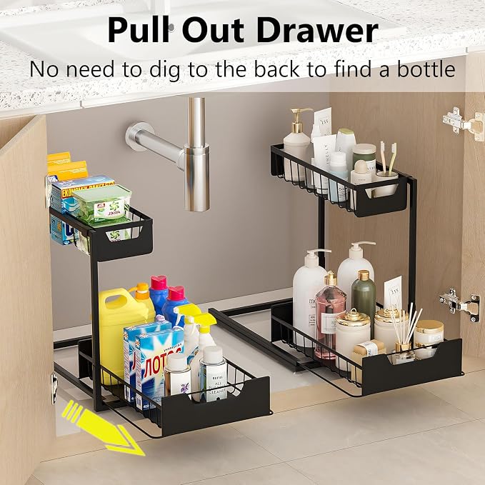Ceetug Under Kitchen Sink Organizers and Storage Pull Out 2 Tier Metal Bathroom - Image 3