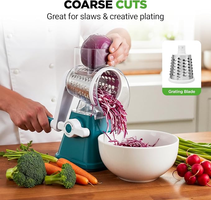 NutriChef 3 in 1 Cheese Grater & Shredder | Strong Suction Base, Rotary Handle - Image 5