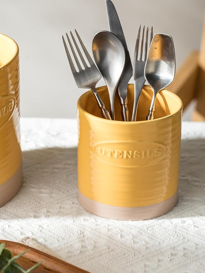 YHOSSEUN Kitchen Utensil Holder Set of 2, Ceramic Utensil Holder - Image 9