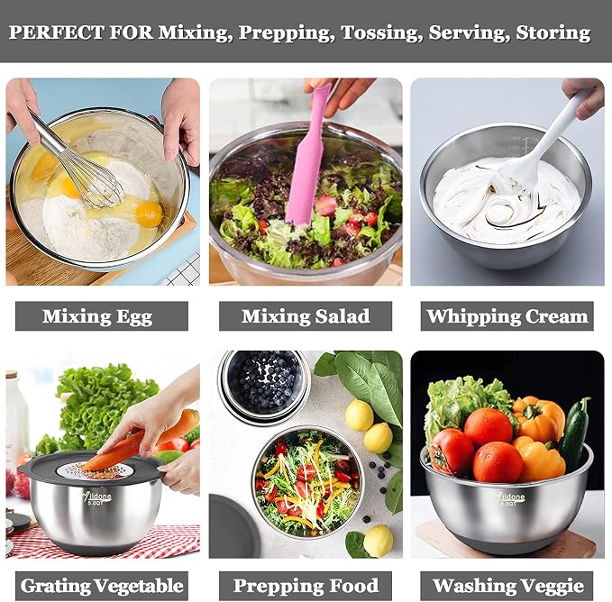 Wildone Mixing Bowls with Airtight Lids, 3 Grater Attachments, Measurement - Image 4
