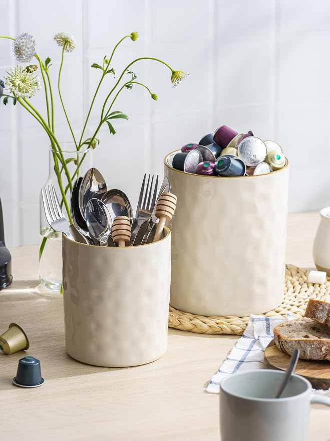 famiware Ocean Utensil Holder, 7.2"+5.8" Ceramic Kitchen Utensil Holder - Image 3