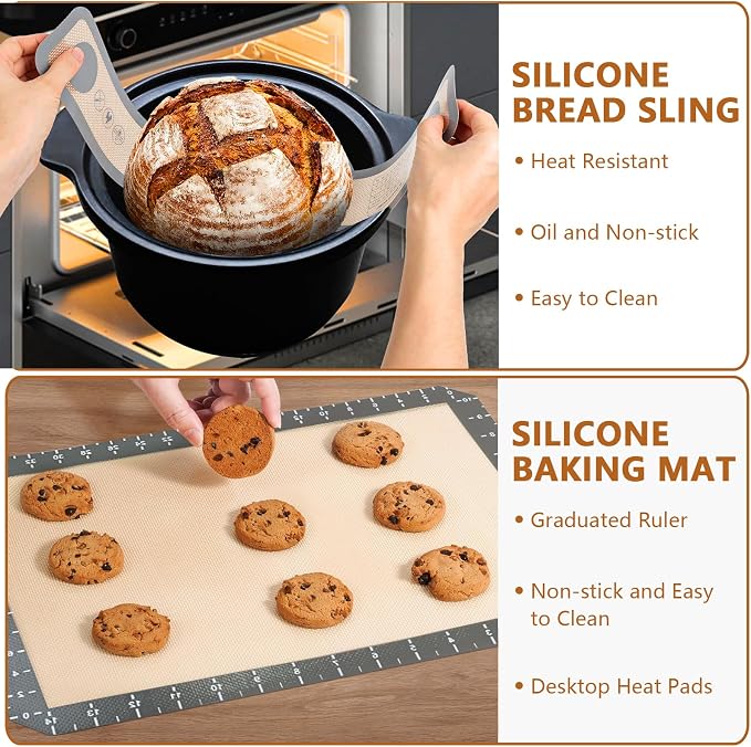 Bread Making Tools Set of 7, Including Silicone Pastry Mat, Round Baking Mat - Image 4