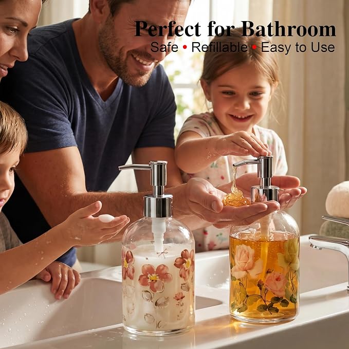 17oz Glass Soap Dispenser with Plastic Pump, 2 Pack Refillable Kitchen Soap - Image 6