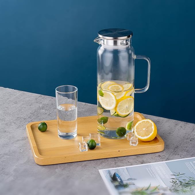 Set of 2 Glass Pitcher with Lid, 2 Quart Leak Proof, Glass Water Jugs, - Image 7