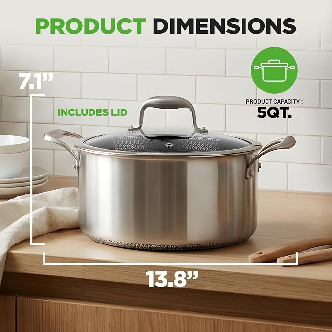 NutriChef 5 QT Stainless Steel Stew Pot - Image 2