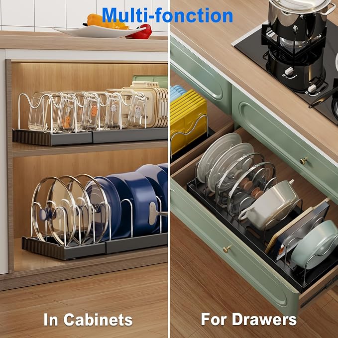 Mustorn 2 Pack Pots and Pans Organizer under Cabinet, ABS Base, Countertop Rack - Image 3