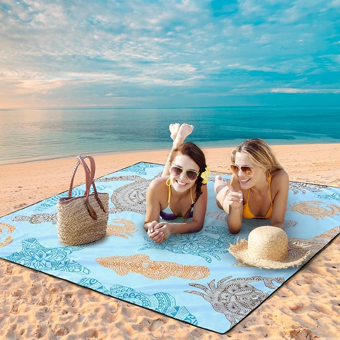 WIWIGO Beach Blanket Waterproof Sandproof Beach Mat 79" X 83"/10'x9'for 2-8 - Image 5