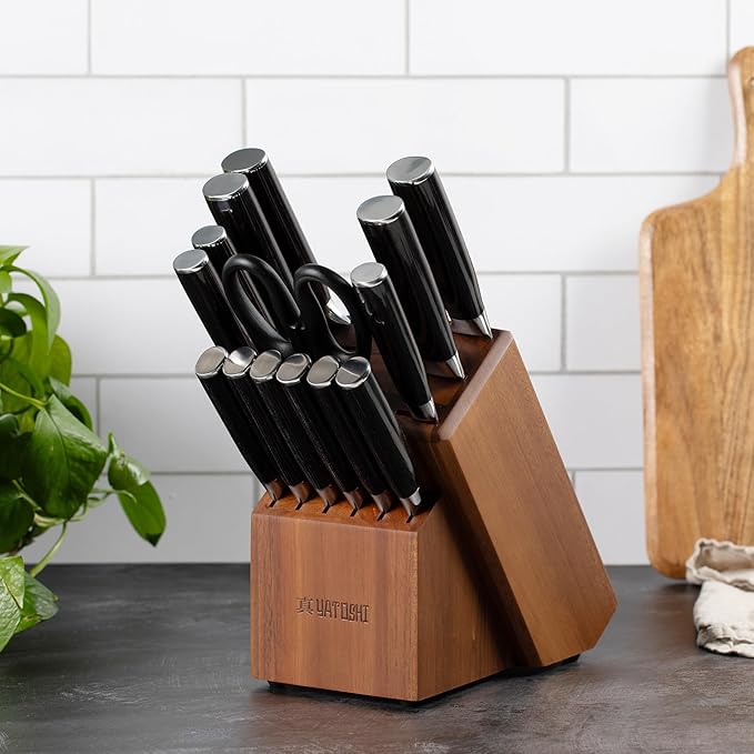 Yatoshi Professional Kitchen Knife Set, 15 Pieces, High Carbon Stainless Steel - Image 7