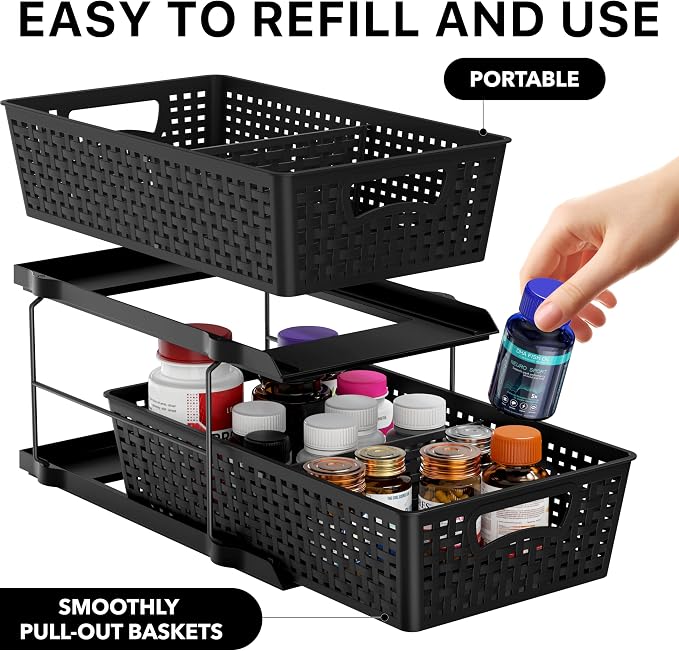 Simple Houseware 2 Tier Bathroom Organizer Tray Pull-Out Sliding Drawer - Image 3
