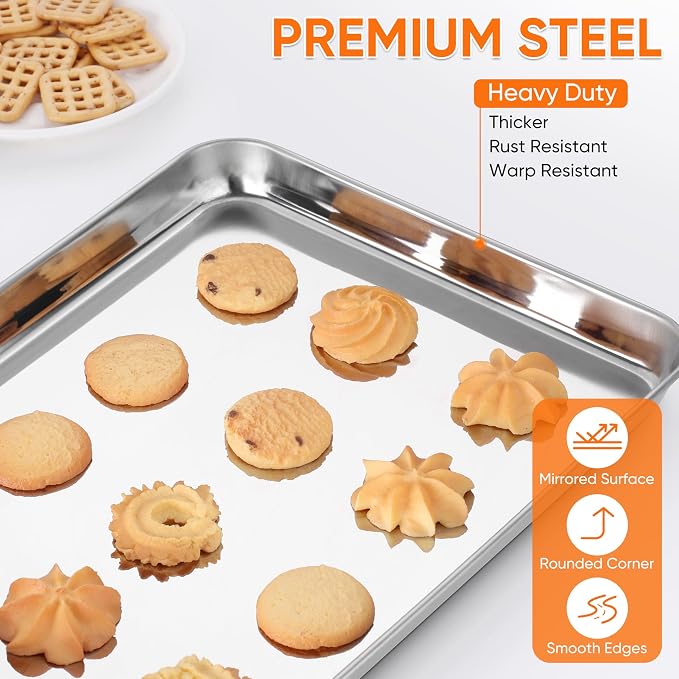 LIANYU Stainless Steel Baking Sheet Pans of 2, 12.4x9.7 Inch Quarter Sheet Pan - Image 3