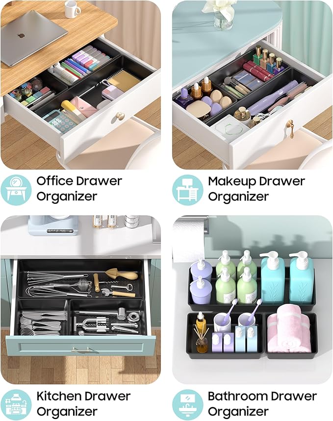 10 Pack Large Size Plastic Drawer Organizers Set, 3 Sizes Desk Drawer Organizer - Image 5