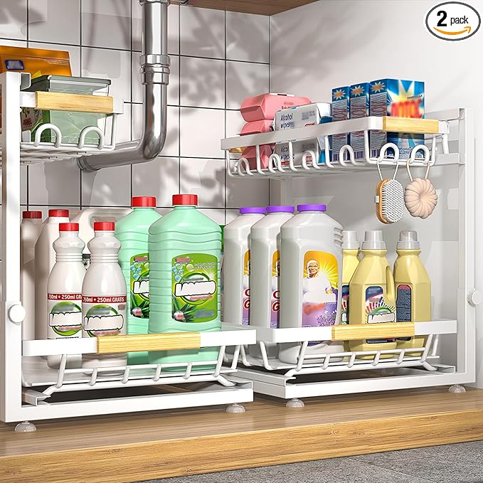 Sevenblue 2 Packs Under Sink Organizer, Height Adjustable 3 Tier Under Kitchen by Sevenblue