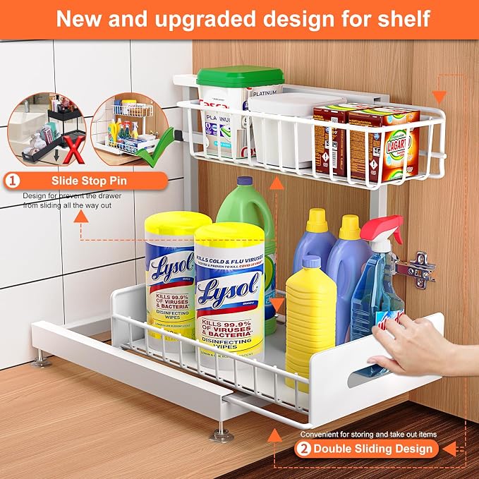 Dataroad Under Sink Organizers And Storage Pull Out Cabinet Organizer 2 Tier - Image 2