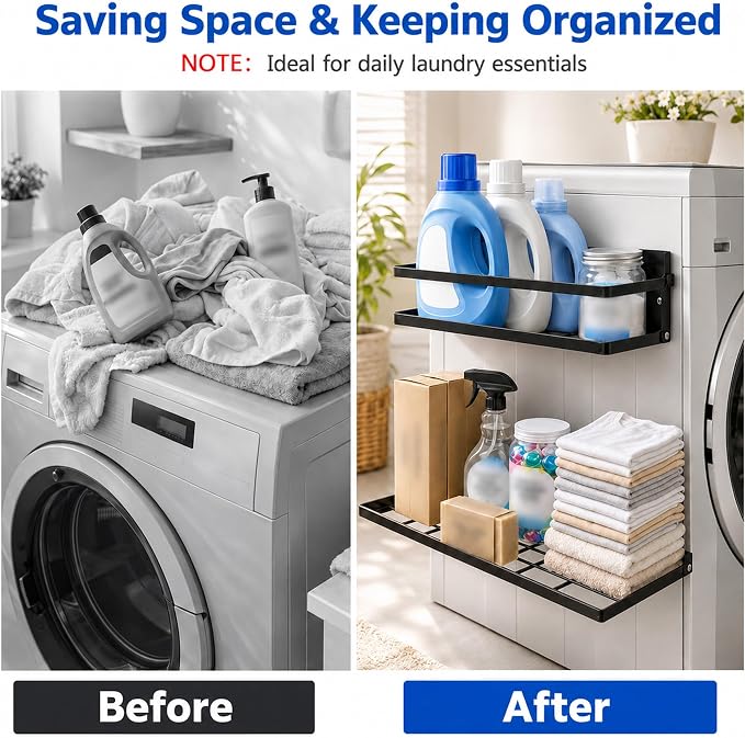 Magnetic Shelf for Washer Dryer, Foldable 2 Tier Metal Organizer Rack - Image 3
